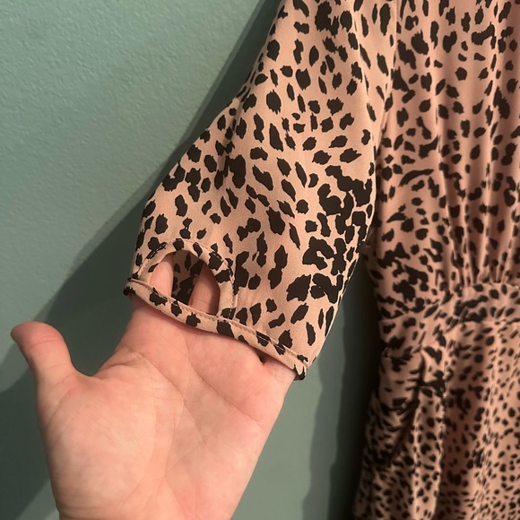 Aqua Pink Black Leopard Print Dress Small V Neck Short Sleeve A Line Pockets - Picture 8 of 12